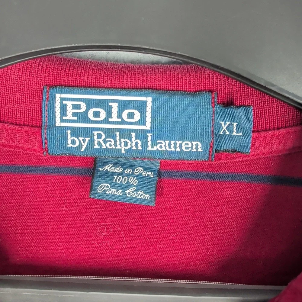 Polo‎ Ralph Lauren Polo Shirt Mens XL Red Striped Pima Cotton Long Sleeve Casual